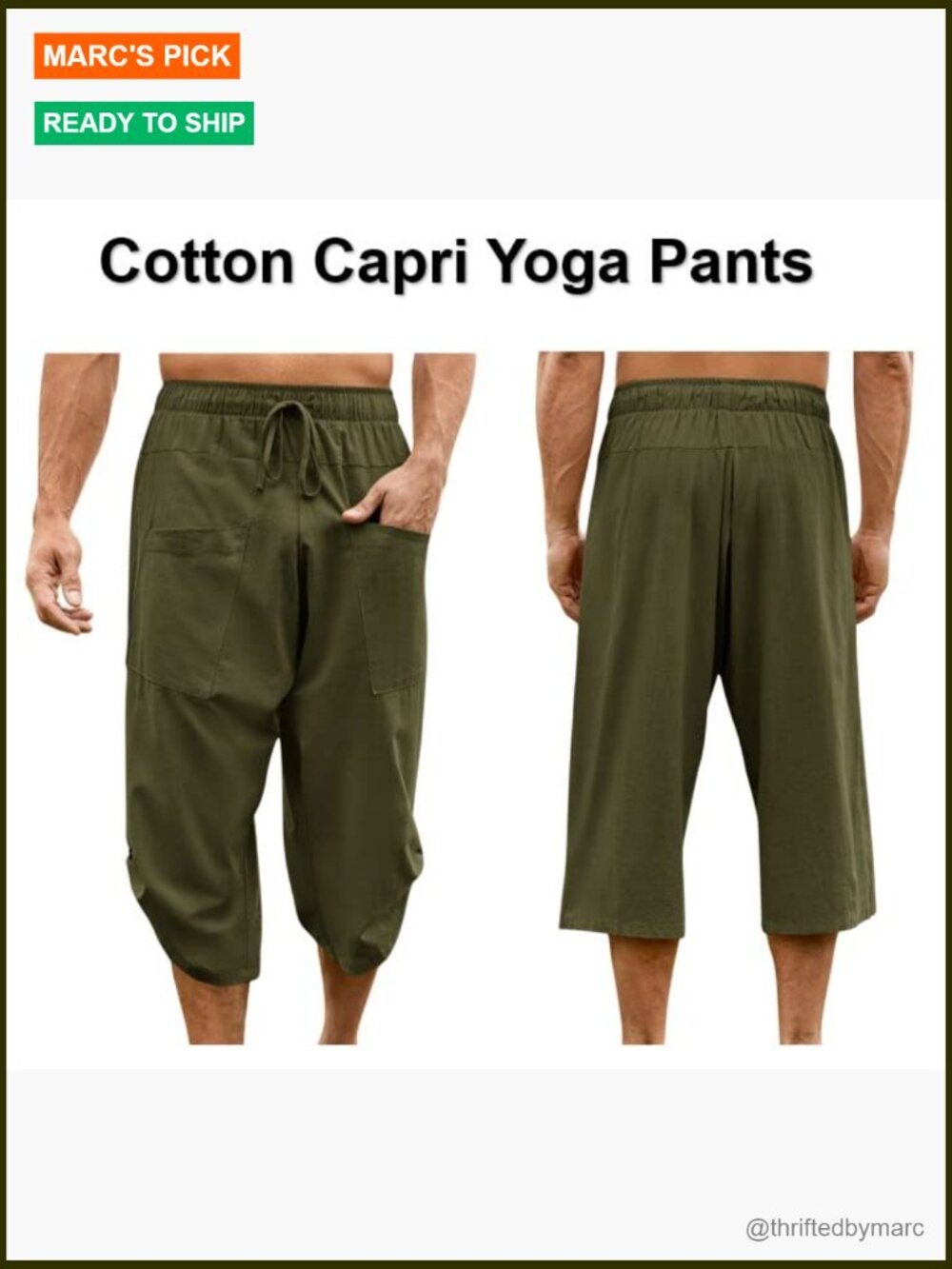 Men's Linen Harem Capri Pants Drawstring Casual Yoga Beach Shorts - Picture 6 of 7